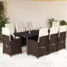 Set comedor para jardín 9 pzas y cojines ratán sintético marrón 1