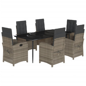 7 pcs conjunto de jantar p/ jardim c/ almofadões vime PE cinza H