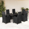 Set de comedor de jardín 7 pzas y cojines ratán sintético negro 1