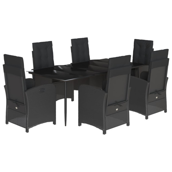 Set de comedor de jardín 7 pzas y cojines ratán sintético negro M 2