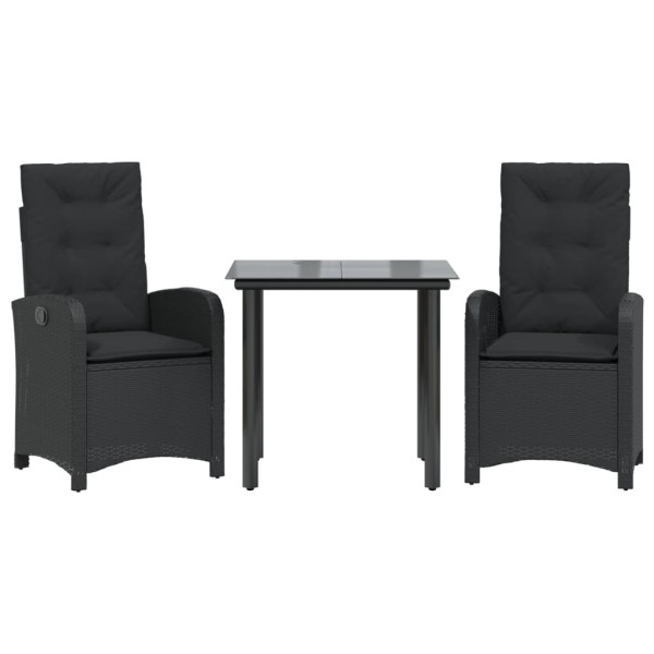 Set comedor de jardín 3 pzas con cojines ratán sintético negro M 2