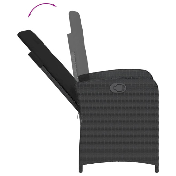 Set comedor de jardín 3 pzas con cojines ratán sintético negro M 5