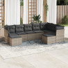 9 pcs conjunto sofás p/ jardim com almofadões vime PE cinzento 1