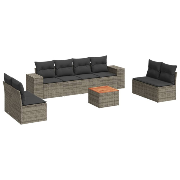 Set de muebles de jardín 9 pzas y cojines ratán sintético gris M 2