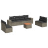 9 pcs conjunto sofás p/ jardim com almofadões vime PE cinzento 2