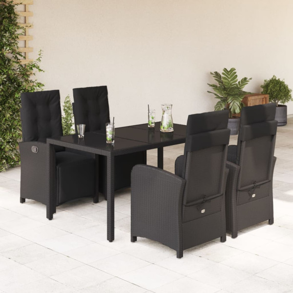 5 pcs conjunto de jantar p/ jardim c/ almofadões vime PE preto D