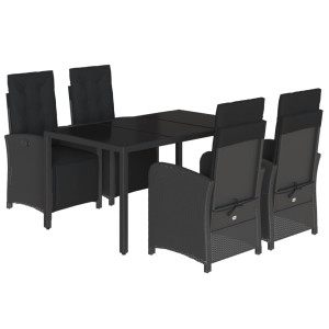 5 pcs conjunto de jantar p/ jardim c/ almofadões vime PE preto H