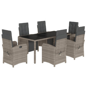 7 pcs conjunto de jantar p/ jardim c/ almofadões vime PE cinza H