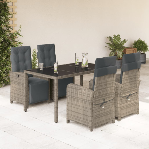 Set comedor de jardín 5 piezas con cojines ratán sintético gris D