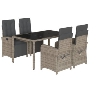 5 pcs conjunto de jantar p/ jardim c/ almofadões vime PE cinza H