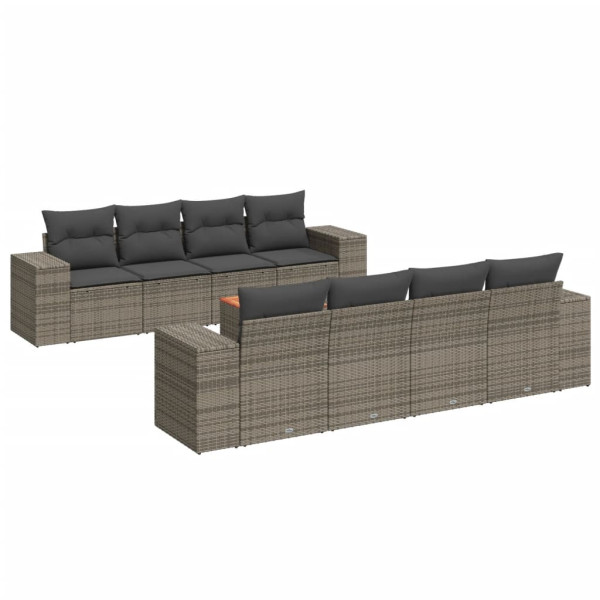 Set de muebles de jardín 9 pzas y cojines ratán sintético gris M 2