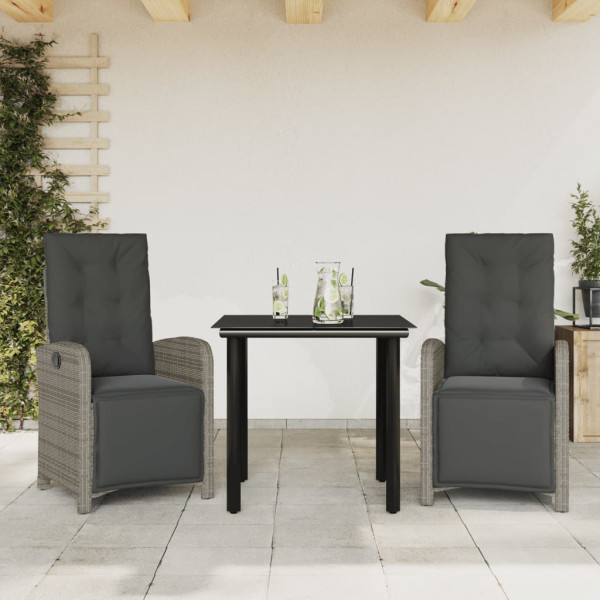 3 pcs conjunto bistrô com almofadões vime PE cinza D