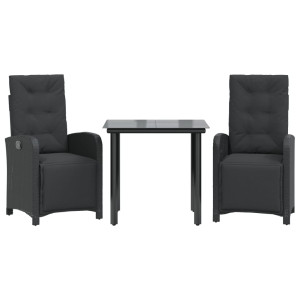 3 pcs conjunto de bistrô com almofadões vime PE preto H
