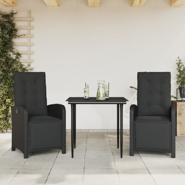 3 pcs conjunto de bistrô com almofadões vime PE preto D
