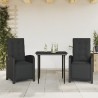 3 pcs conjunto de bistrô com almofadões vime PE preto 1