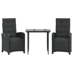 3 pcs conjunto de bistrô com almofadões vime PE preto H
