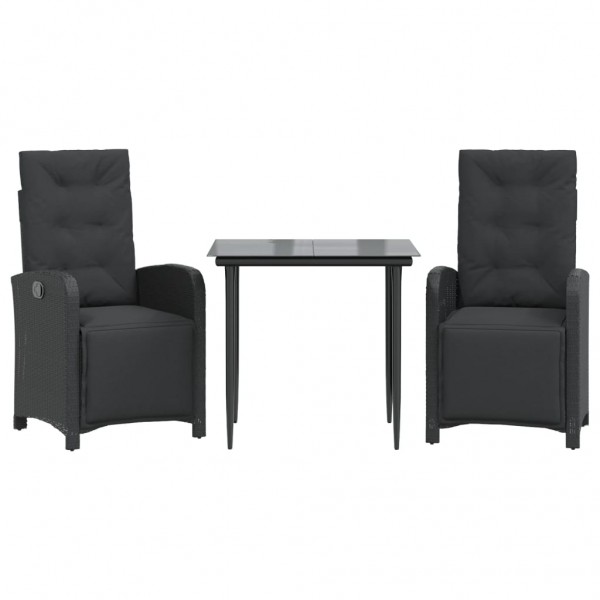 3 pcs conjunto de bistrô com almofadões vime PE preto M 2