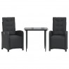 3 pcs conjunto de bistrô com almofadões vime PE preto 2