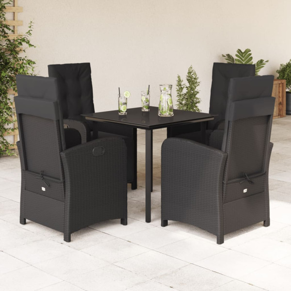 Set de muebles jardín 5 pzas con cojines ratán sintético negro D