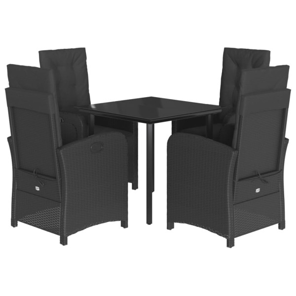 5 pcs conjunto de jantar p/ jardim c/ almofadões vime PE preto M 2