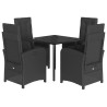 5 pcs conjunto de jantar p/ jardim c/ almofadões vime PE preto 2