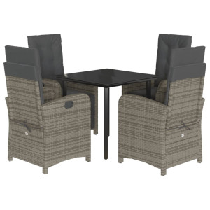 5 pcs conjunto de jantar p/ jardim c/ almofadões vime PE cinza H