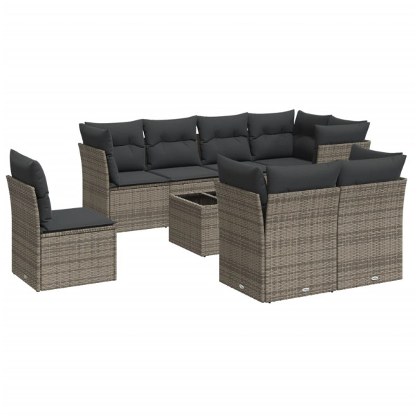 9 pcs conjunto sofás p/ jardim com almofadões vime PE cinzento M 2