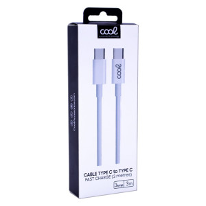 Cable USB Compatible COOL Universal TIPO-C a TIPO-C (3 metros) Blanco 3 Amp H