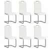 Cadeiras de jantar cantilever 6 pcs couro artificial branco 1