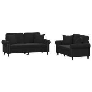2 pcs conjunto de sofás com almofadas veludo preto H