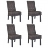 Sillas de comedor 4 unidades ratán Kubu y madera mango marrón 1