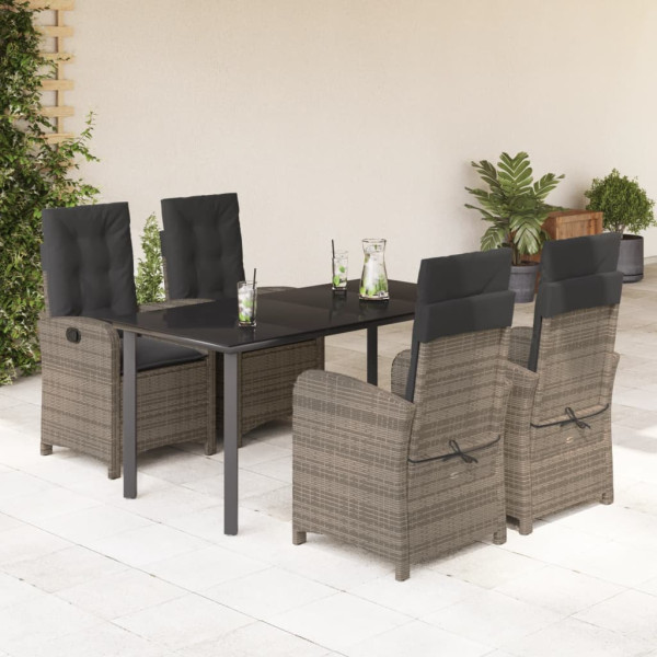 Set comedor de jardín 5 piezas con cojines ratán sintético gris D
