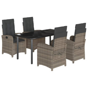 5 pcs conjunto de jantar p/ jardim c/ almofadões vime PE cinza H