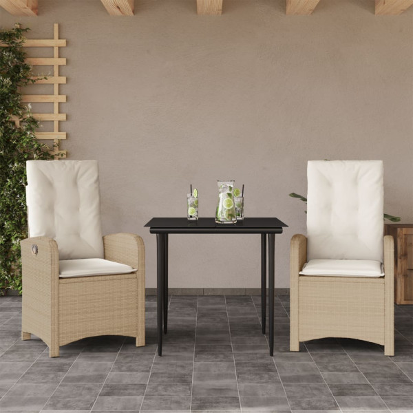 Set comedor de jardín 3 pzas con cojines ratán sintético beige D