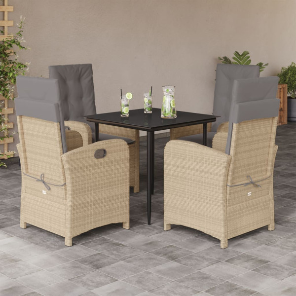 Set comedor de jardín 5 pzas con cojines ratán sintético beige D