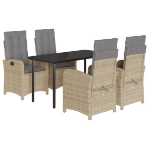 5pcs conj. jantar jardim c/ almofadões vime PE bege misturado H