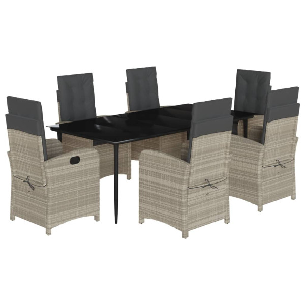 Set comedor jardín 7 pzas y cojines ratán sintético gris claro M 2
