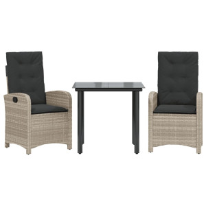 3 pcs conjunto de jantar p/ jardim c/ almofadões cinzento claro H