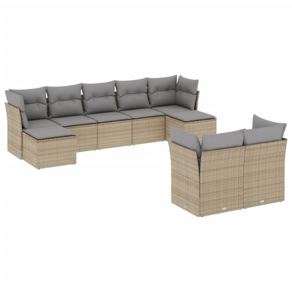 Set de sofás de jardín 9 pzas con cojines ratán sintético beige M 2