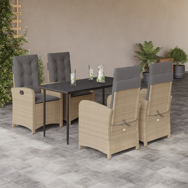 Set comedor de jardín 5 pzas con cojines ratán sintético beige D