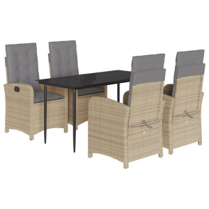 5pcs conj. jantar jardim c/ almofadões vime PE bege misturado H