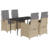 Set comedor de jardín 5 pzas con cojines ratán sintético beige 2