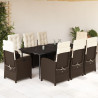 Set comedor para jardín 9 pzas y cojines ratán sintético marrón 1