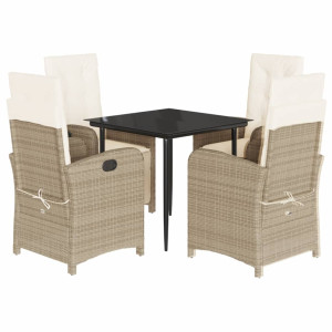 5 pcs conjunto de jantar p/ jardim com almofadões vime PE bege H