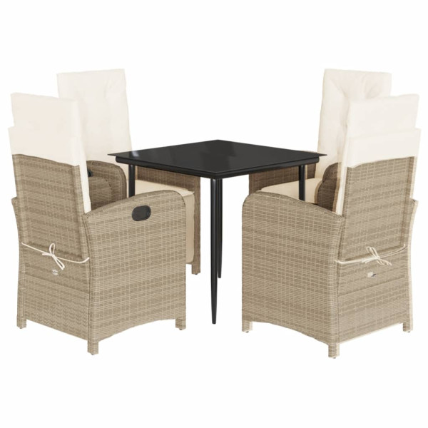 Set comedor de jardín 5 pzas con cojines ratán sintético beige M 2