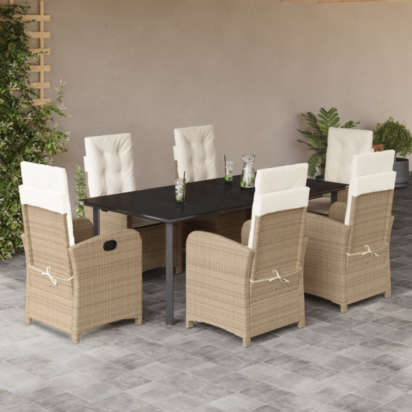 Set comedor de jardín 7 pzas con cojines ratán sintético beige D