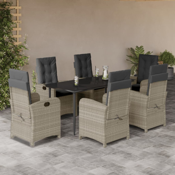 Set comedor jardín 7 pzas y cojines ratán sintético gris claro D