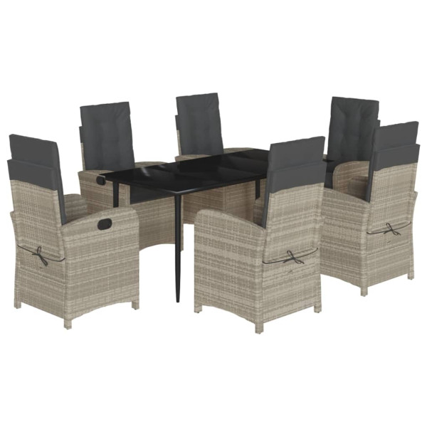 Set comedor jardín 7 pzas y cojines ratán sintético gris claro M 2
