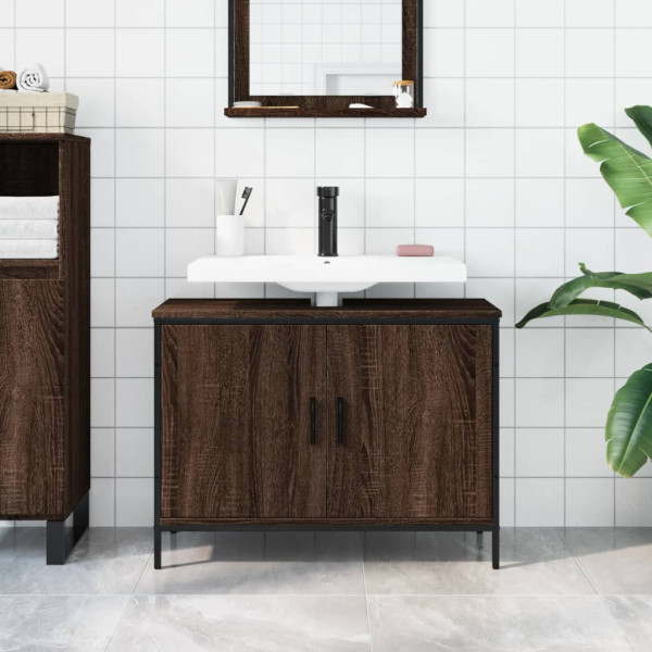 Armario lavabo baño madera ingeniería roble marrón 80x30x60 cm M 3