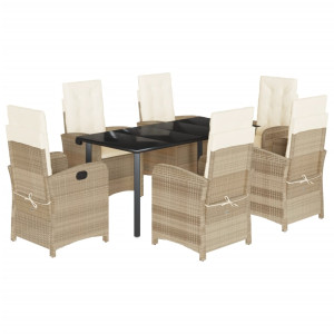 7 pcs conjunto de jantar p/ jardim com almofadões vime PE bege H